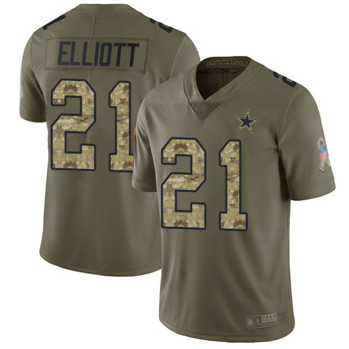 Men Dallas Cowboys Limited Olive Camo Ezekiel Elliott #21 2017 Salute to Service NFL Jersey->nfl t-shirts->Sports Accessory